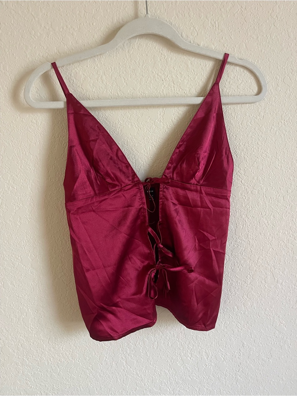 SHEIN Satin Tie-Front Cami in Burgundy Wine